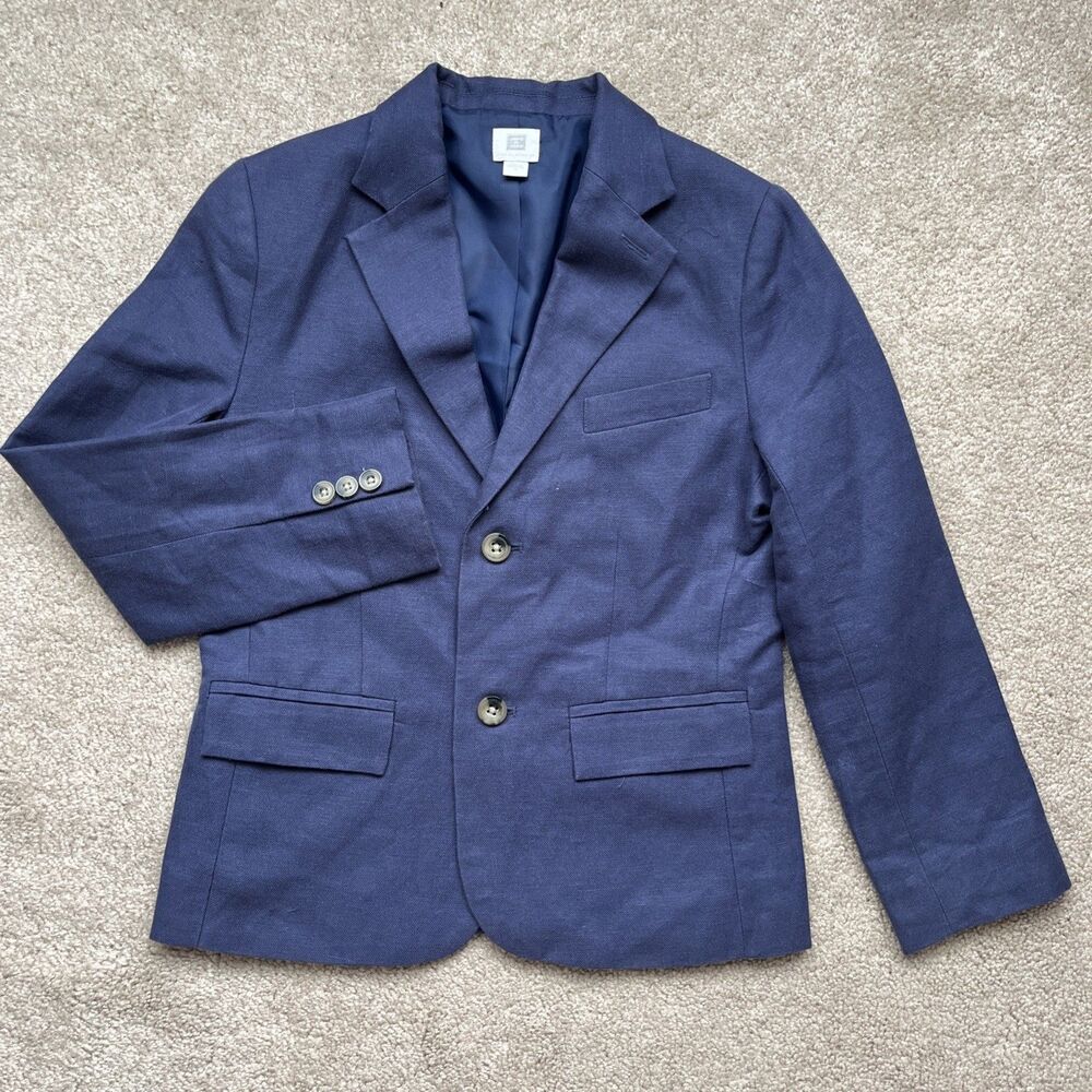 Janie and Jacket Blazer Boys 7 Navy Linen Cotton Nautical Beach Formal Event